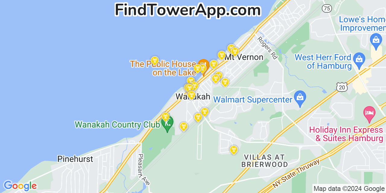 AT&T 4G/5G cell tower coverage map Wanakah, New York