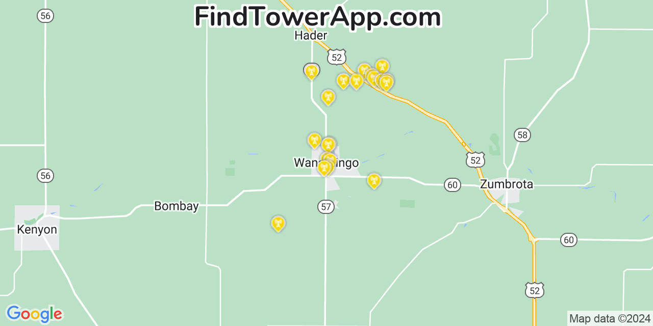 AT&T 4G/5G cell tower coverage map Wanamingo, Minnesota