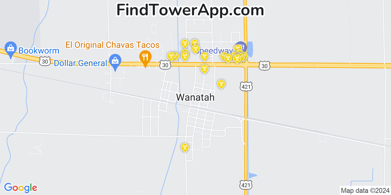 AT&T 4G/5G cell tower coverage map Wanatah, Indiana