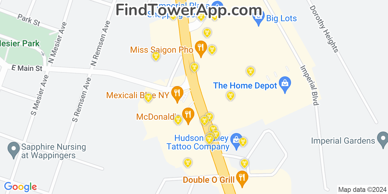 AT&T 4G/5G cell tower coverage map Wappingers Falls, New York
