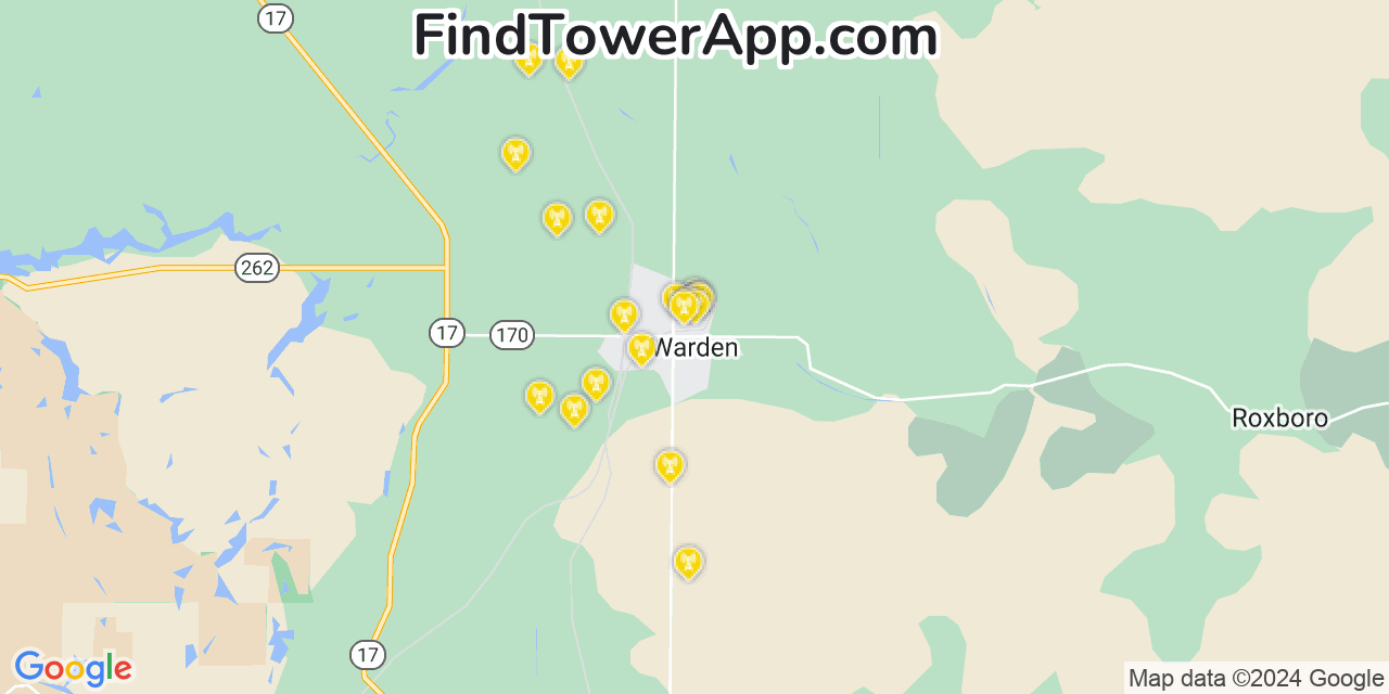 AT&T 4G/5G cell tower coverage map Warden, Washington