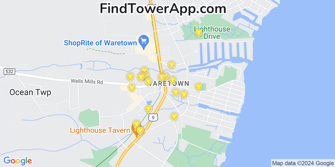 Verizon 4G/5G cell tower coverage map Waretown, New Jersey
