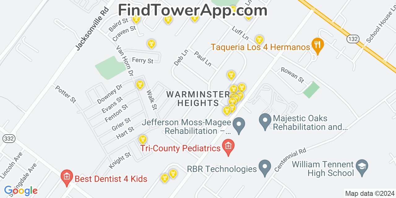 AT&T 4G/5G cell tower coverage map Warminster Heights, Pennsylvania