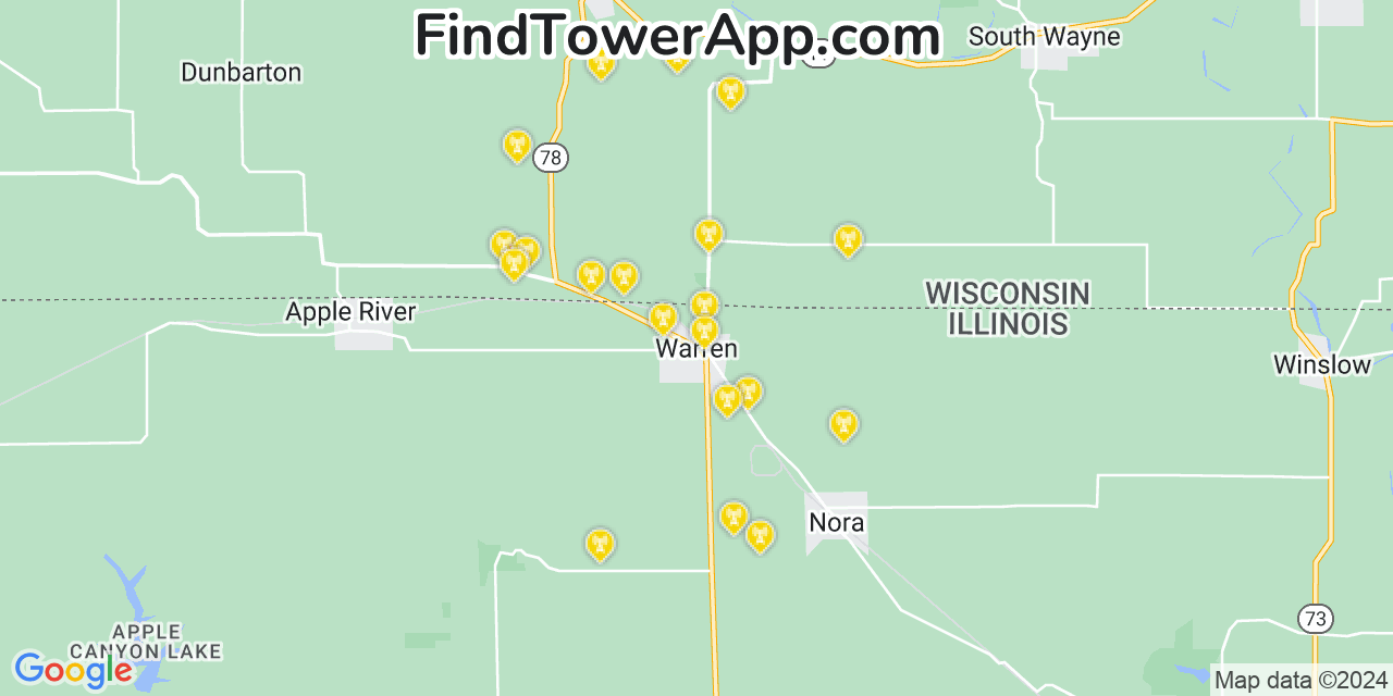 AT&T 4G/5G cell tower coverage map Warren, Illinois