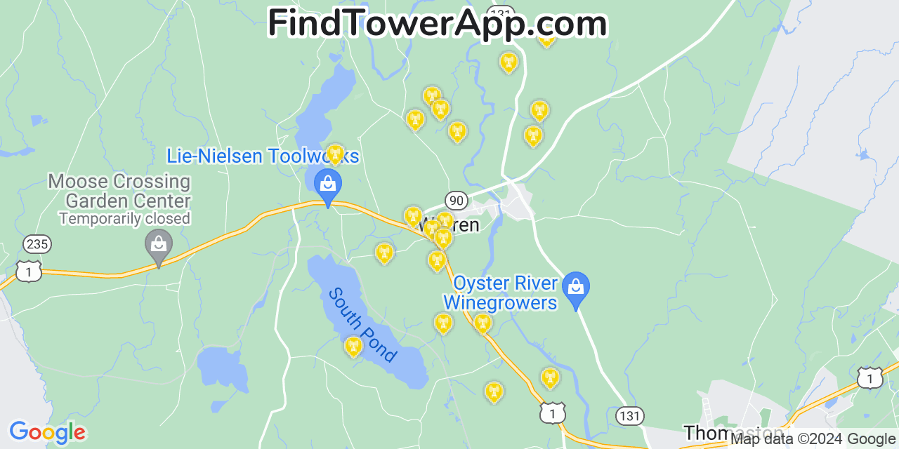 AT&T 4G/5G cell tower coverage map Warren, Maine