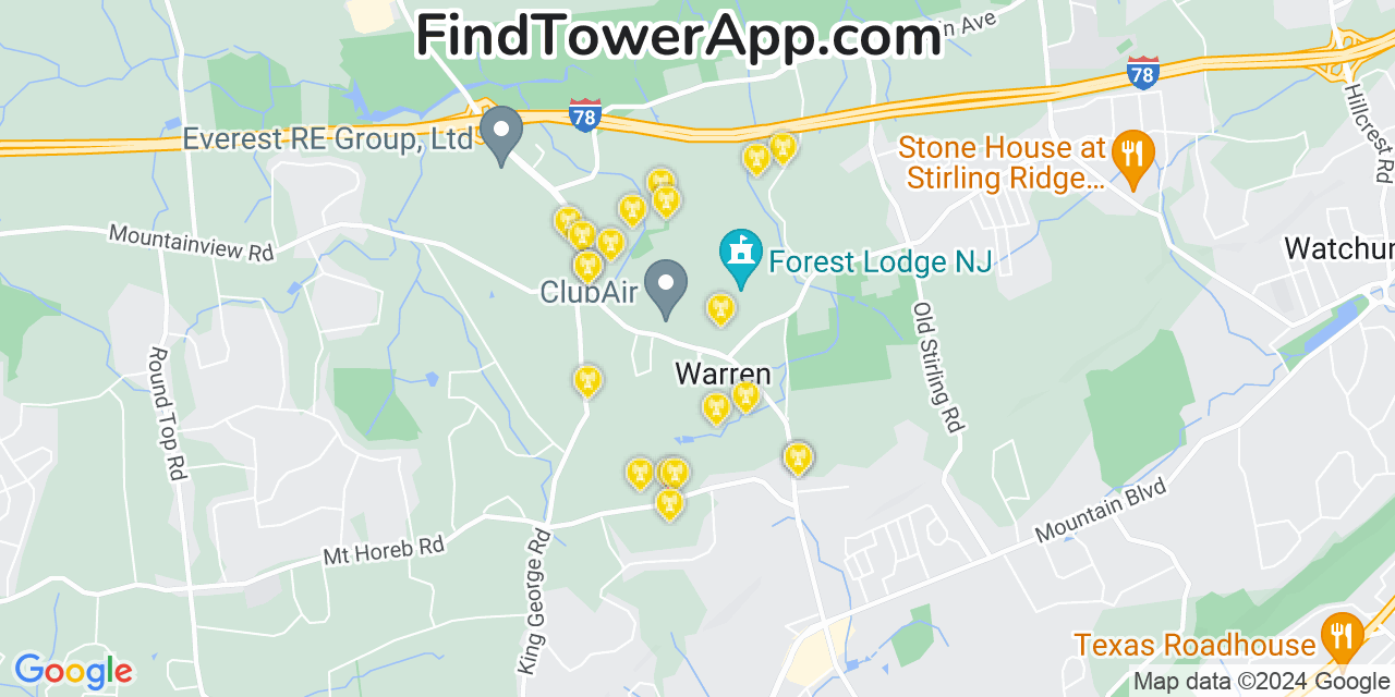 AT&T 4G/5G cell tower coverage map Warren Township, New Jersey