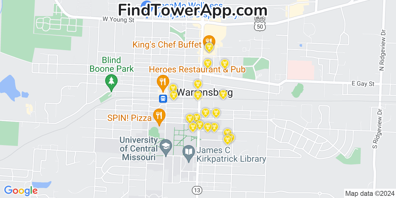 AT&T 4G/5G cell tower coverage map Warrensburg, Missouri