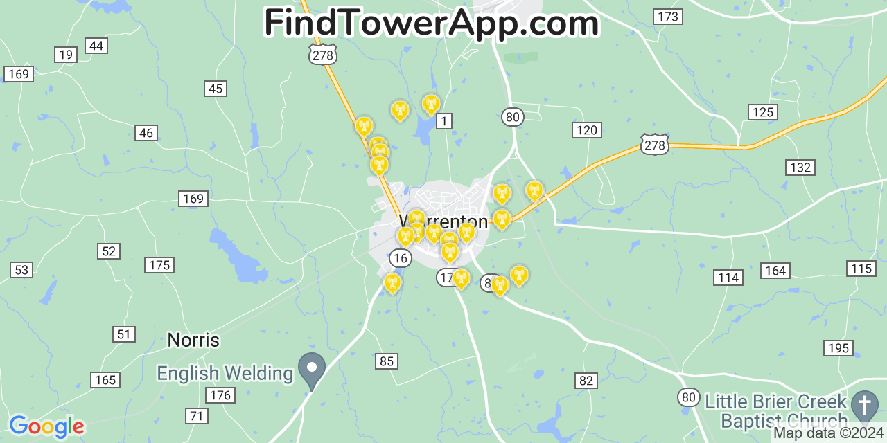 AT&T 4G/5G cell tower coverage map Warrenton, Georgia