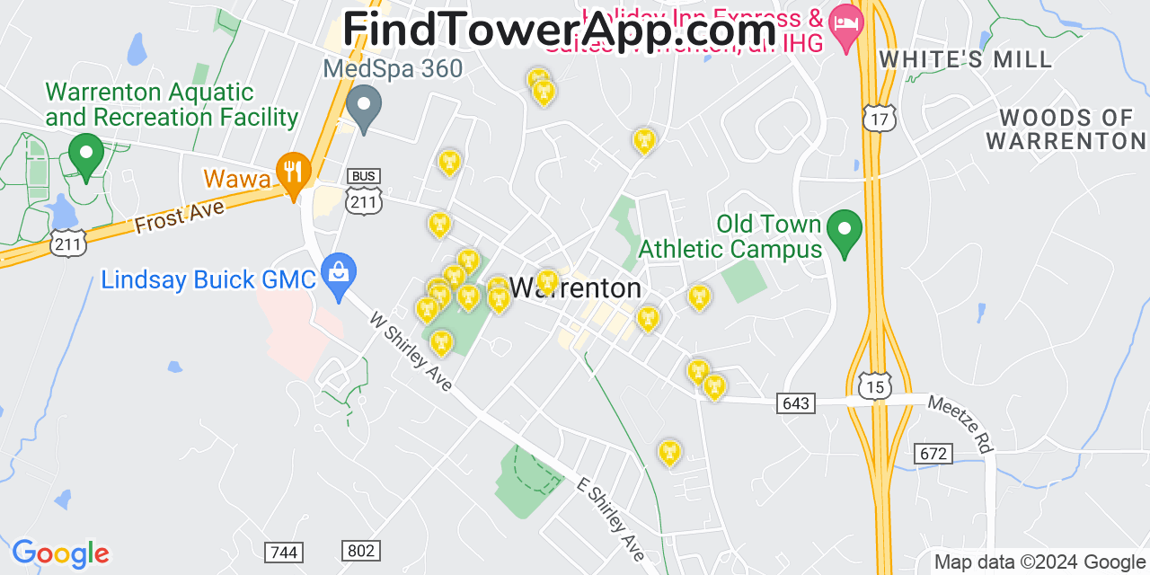 AT&T 4G/5G cell tower coverage map Warrenton, Virginia