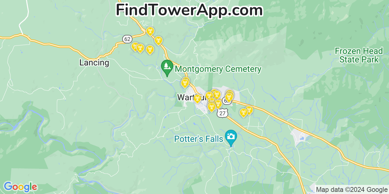 AT&T 4G/5G cell tower coverage map Wartburg, Tennessee