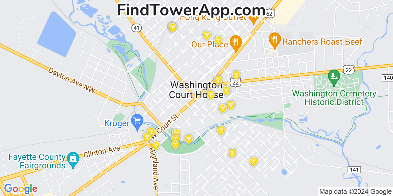 AT&T 4G/5G cell tower coverage map Washington Court House, Ohio