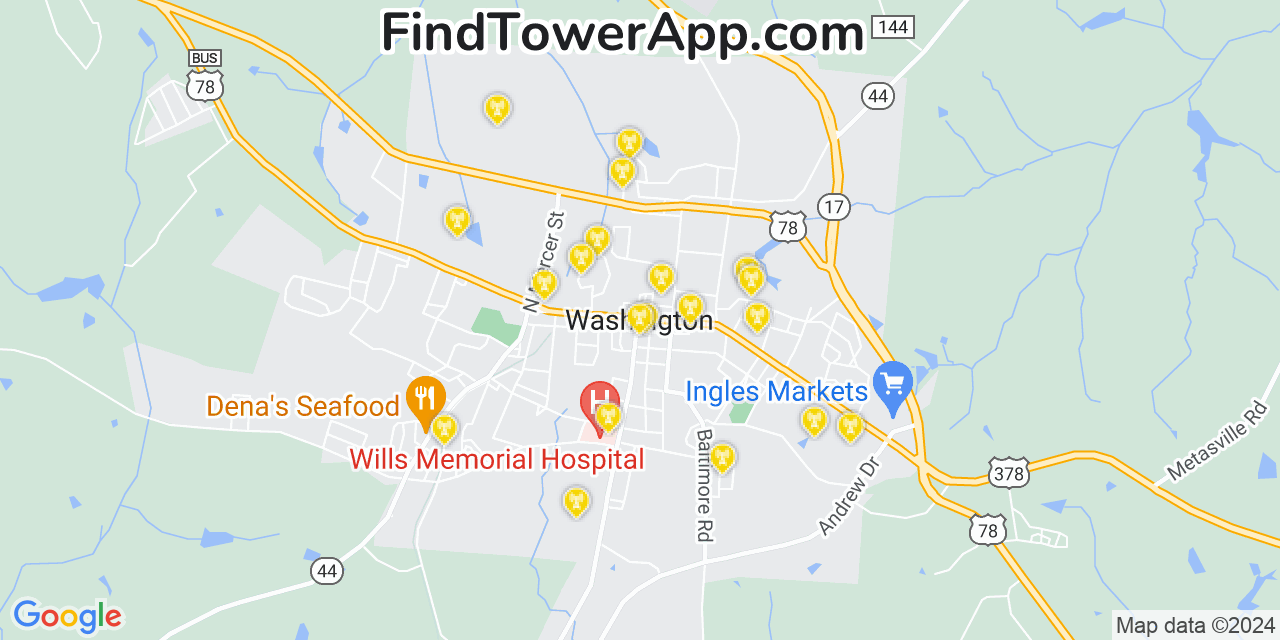 AT&T 4G/5G cell tower coverage map Washington, Georgia