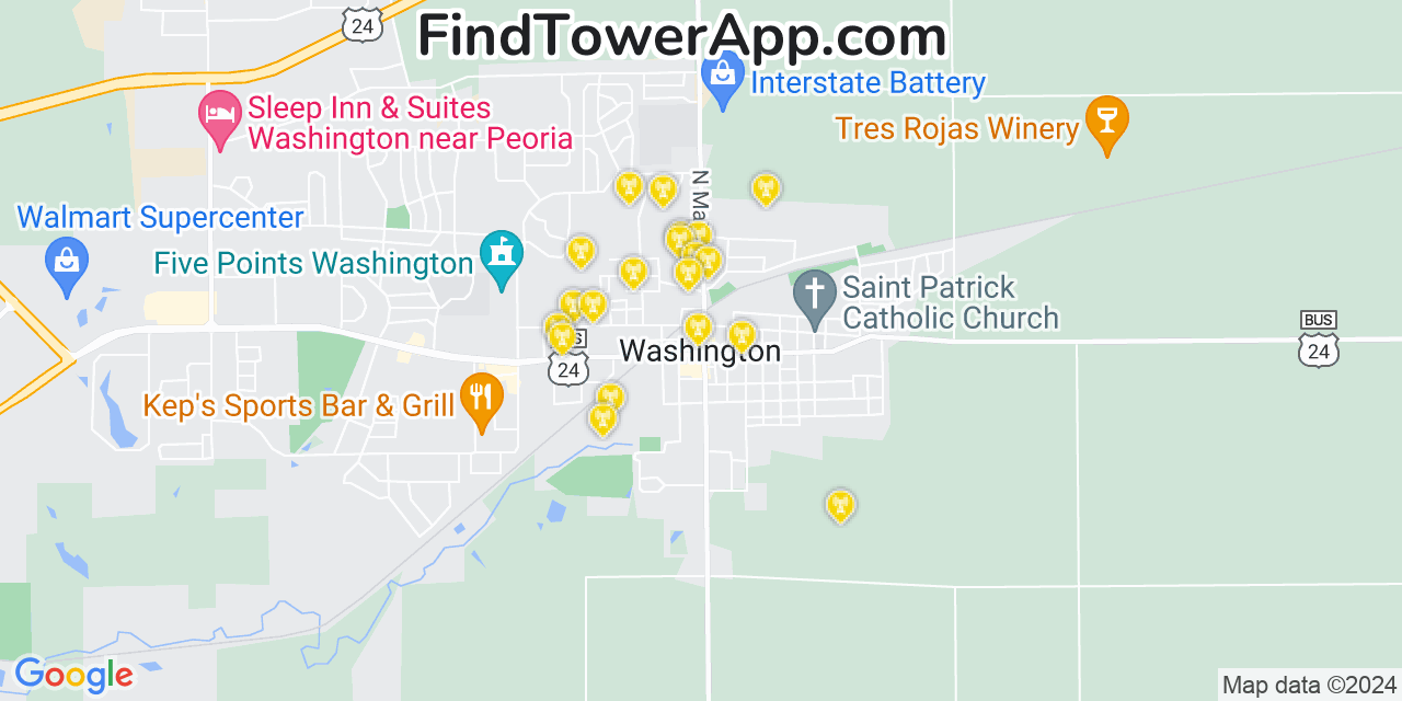Verizon 4G/5G cell tower coverage map Washington, Illinois