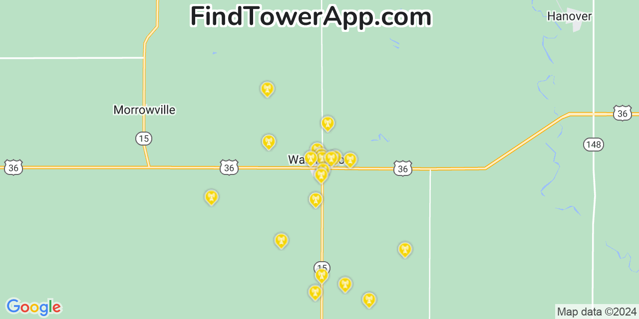 AT&T 4G/5G cell tower coverage map Washington, Kansas