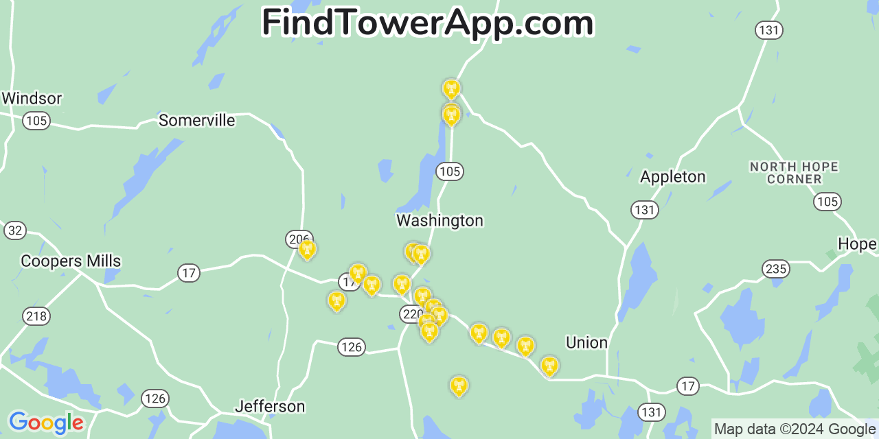 AT&T 4G/5G cell tower coverage map Washington, Maine