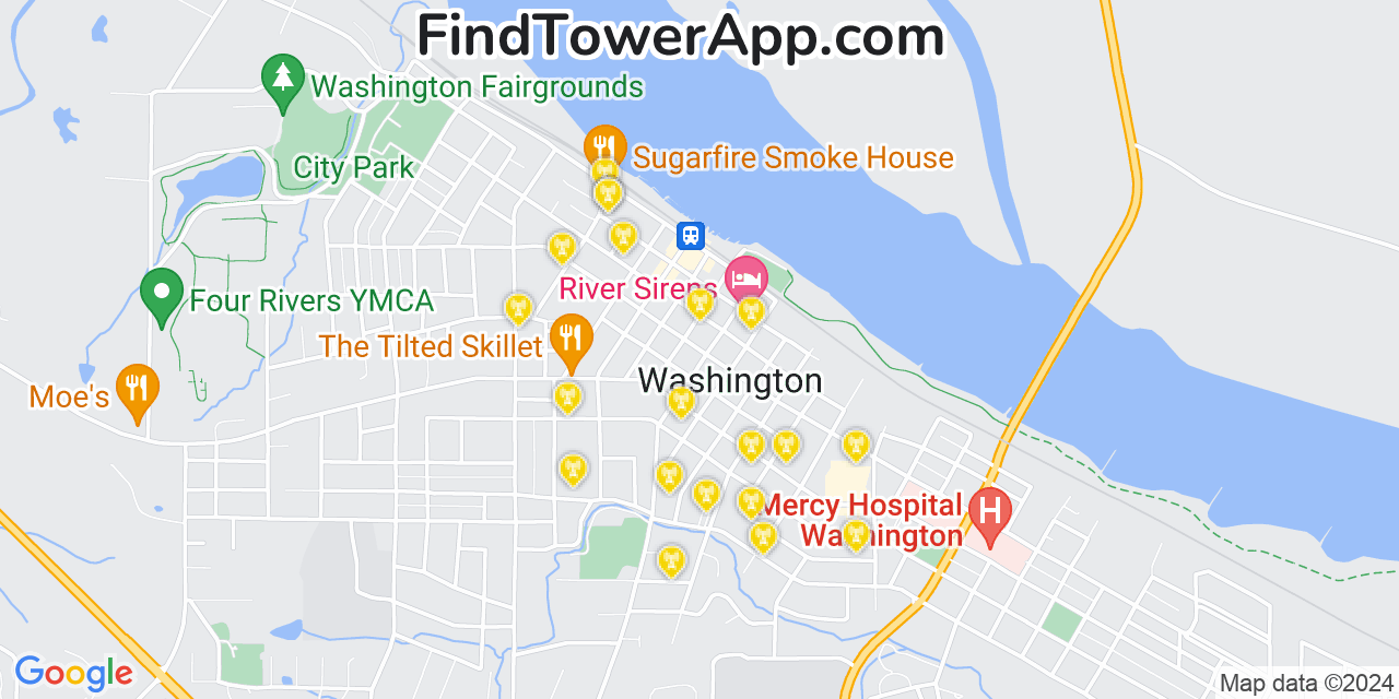 AT&T 4G/5G cell tower coverage map Washington, Missouri