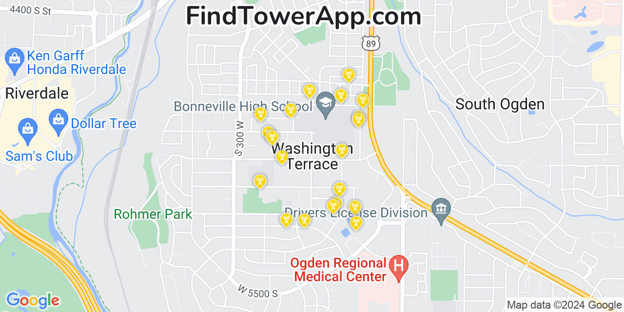 Verizon 4G/5G cell tower coverage map Washington Terrace, Utah