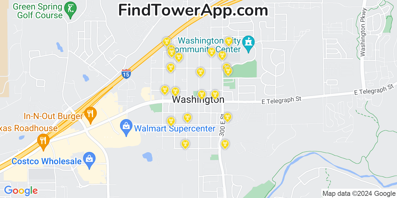 AT&T 4G/5G cell tower coverage map Washington, Utah