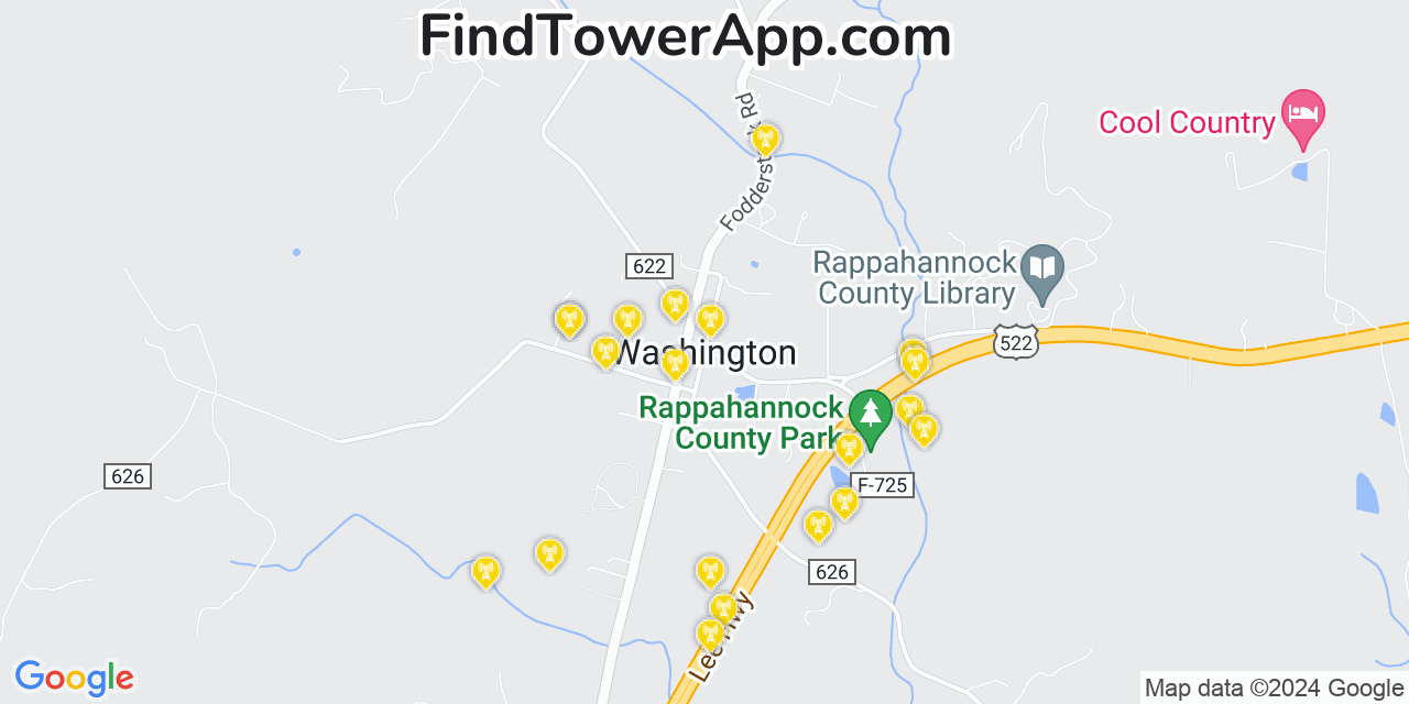 AT&T 4G/5G cell tower coverage map Washington, Virginia