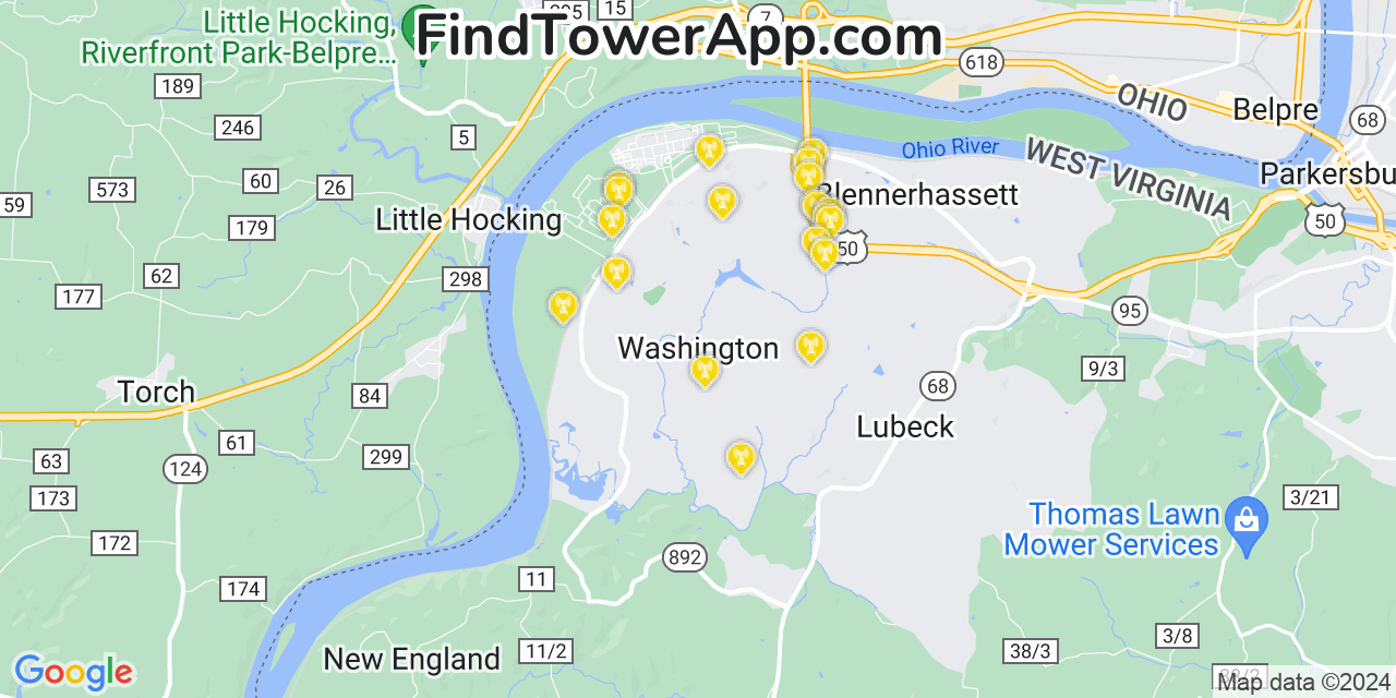 AT&T 4G/5G cell tower coverage map Washington, West Virginia