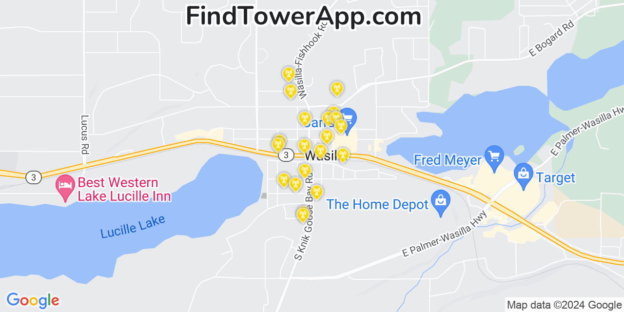 AT&T 4G/5G cell tower coverage map Wasilla, Alaska