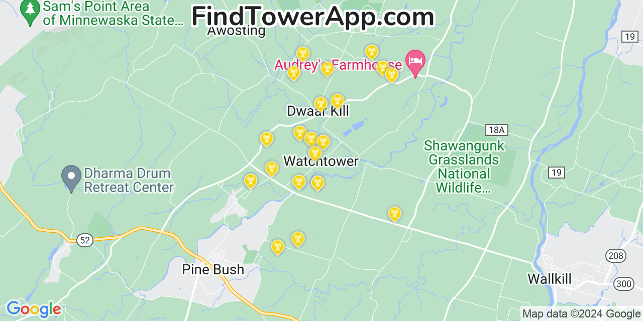 AT&T 4G/5G cell tower coverage map Watchtower, New York