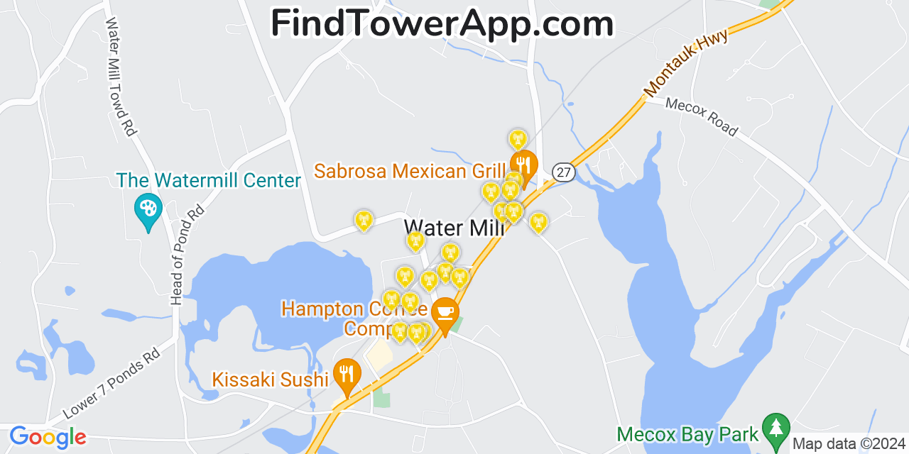 AT&T 4G/5G cell tower coverage map Water Mill, New York
