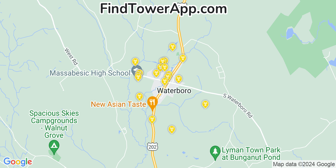AT&T 4G/5G cell tower coverage map Waterboro, Maine