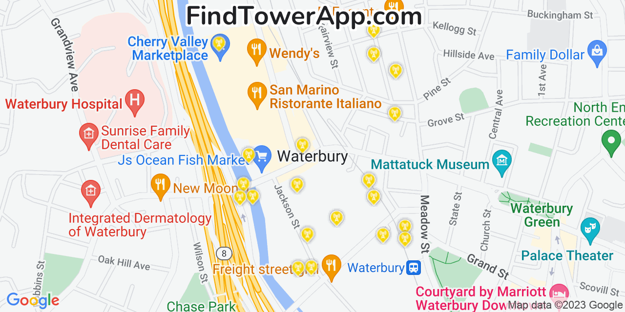AT&T 4G/5G cell tower coverage map Waterbury, Connecticut