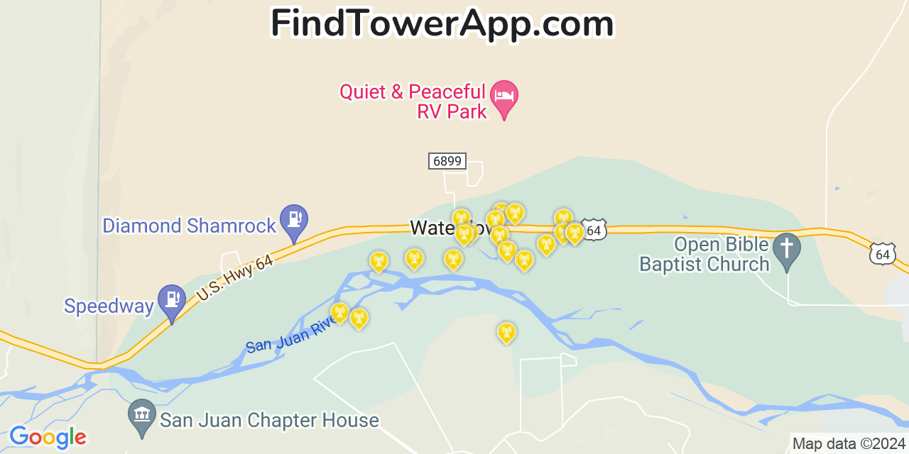 AT&T 4G/5G cell tower coverage map Waterflow, New Mexico