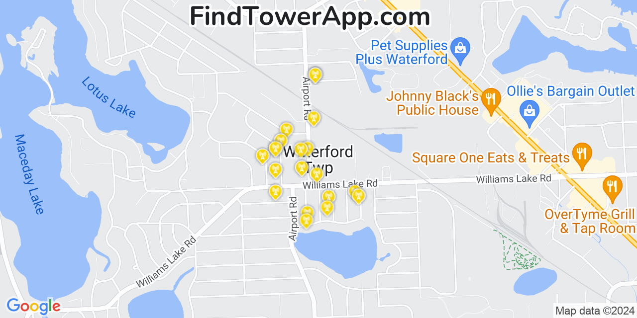 AT&T 4G/5G cell tower coverage map Waterford, Michigan