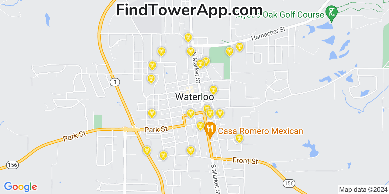 AT&T 4G/5G cell tower coverage map Waterloo, Illinois