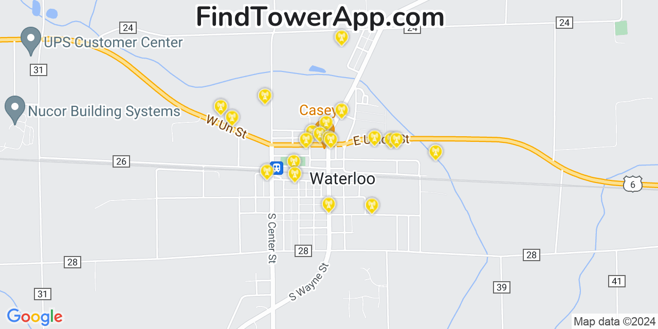 AT&T 4G/5G cell tower coverage map Waterloo, Indiana