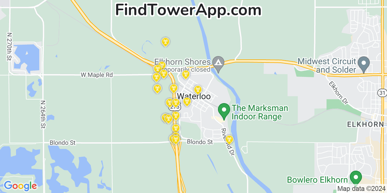 AT&T 4G/5G cell tower coverage map Waterloo, Nebraska