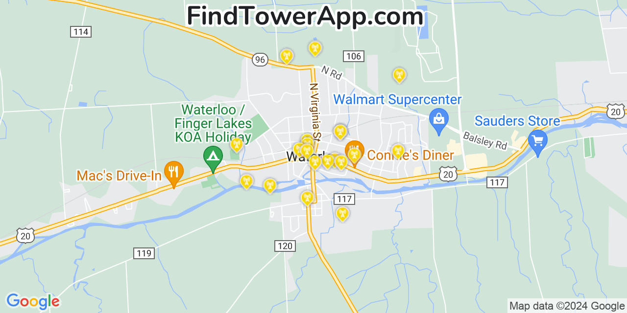 AT&T 4G/5G cell tower coverage map Waterloo, New York