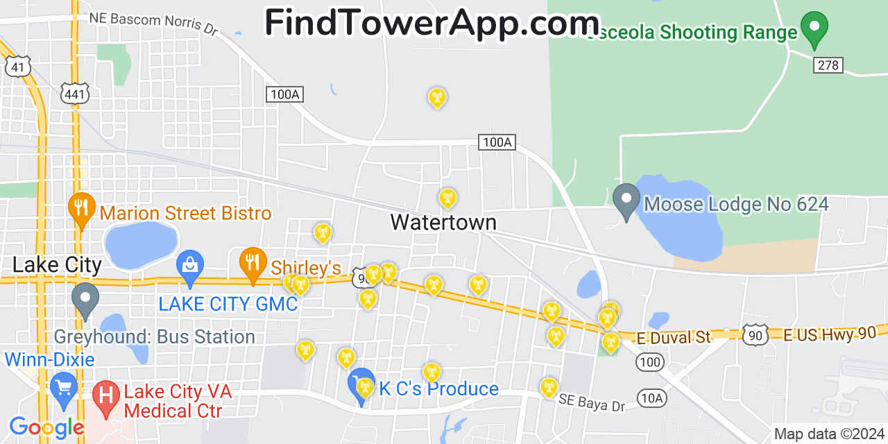 T-Mobile 4G/5G cell tower coverage map Watertown, Florida