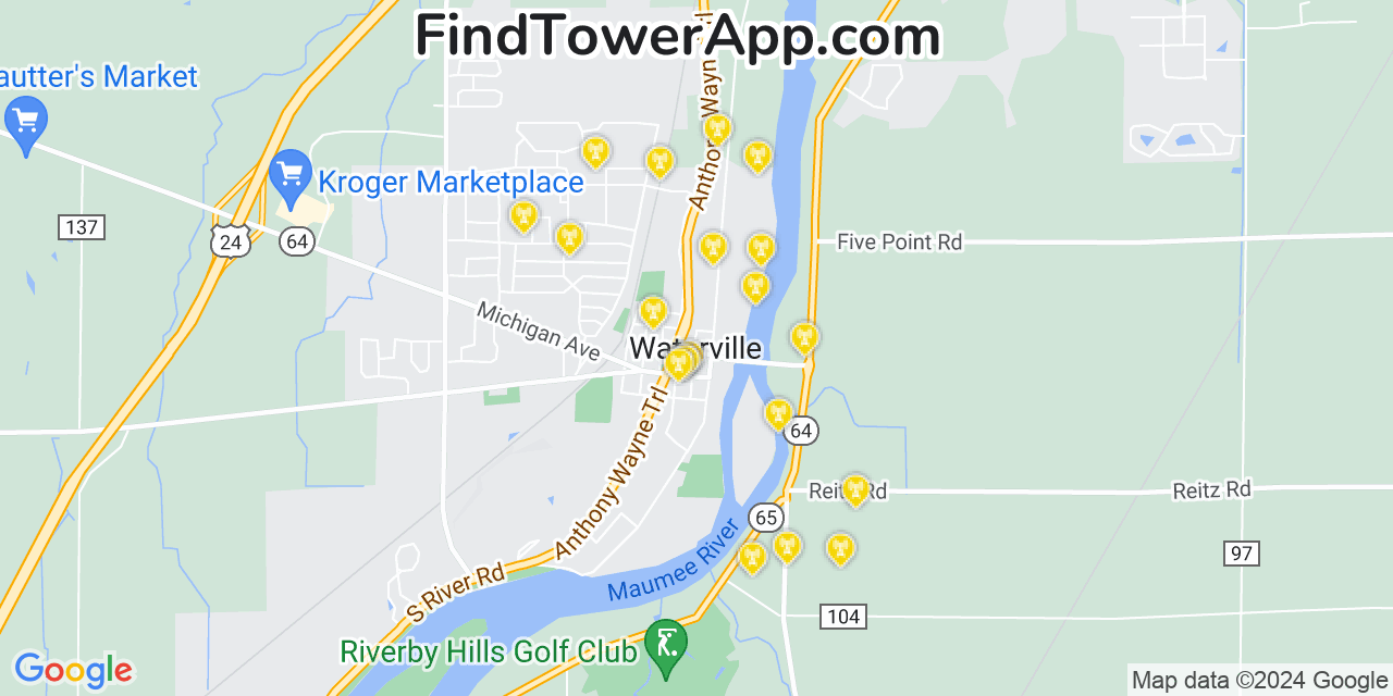 AT&T 4G/5G cell tower coverage map Waterville, Ohio