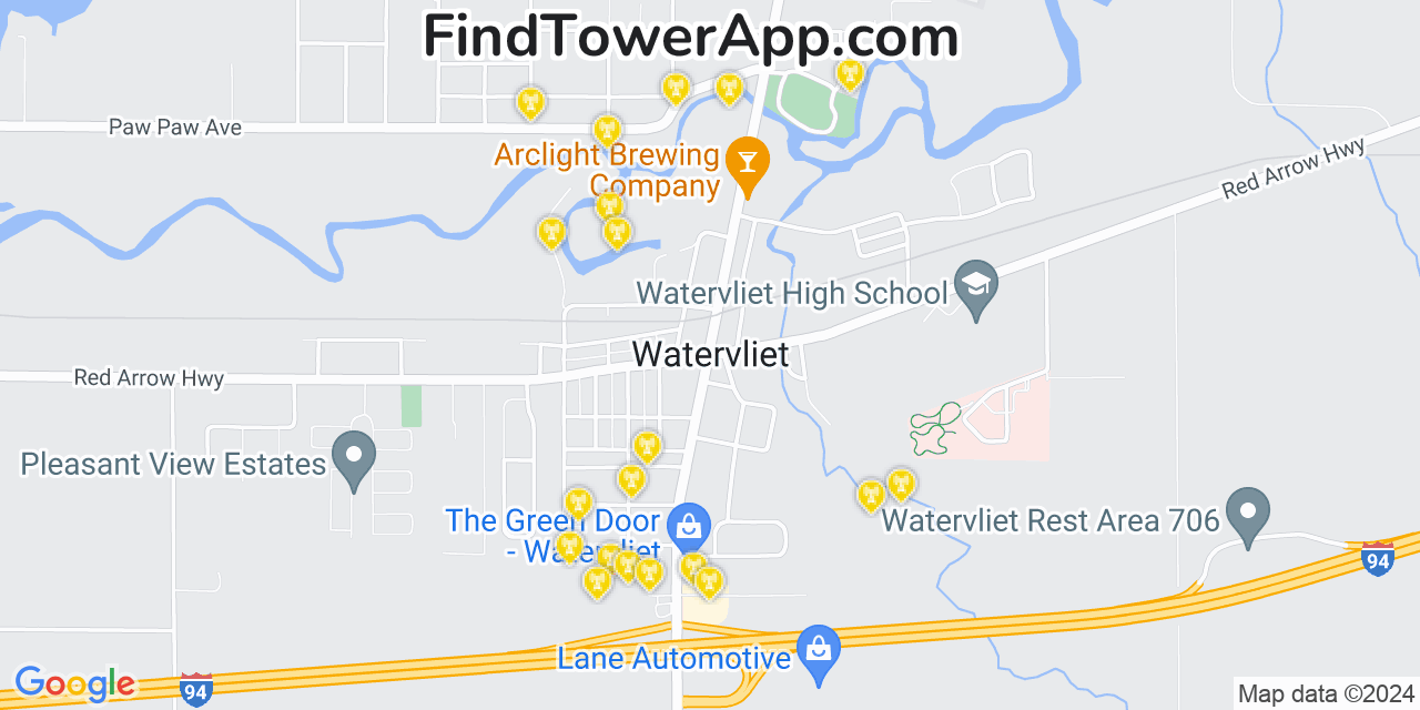 AT&T 4G/5G cell tower coverage map Watervliet, Michigan