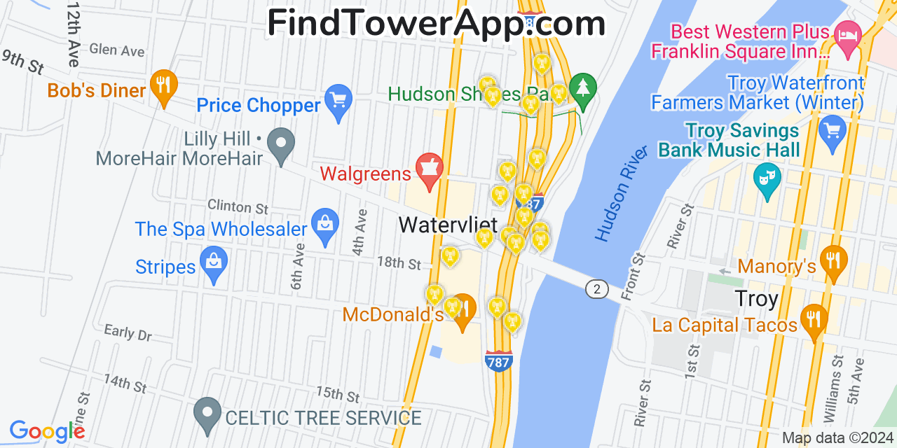 AT&T 4G/5G cell tower coverage map Watervliet, New York