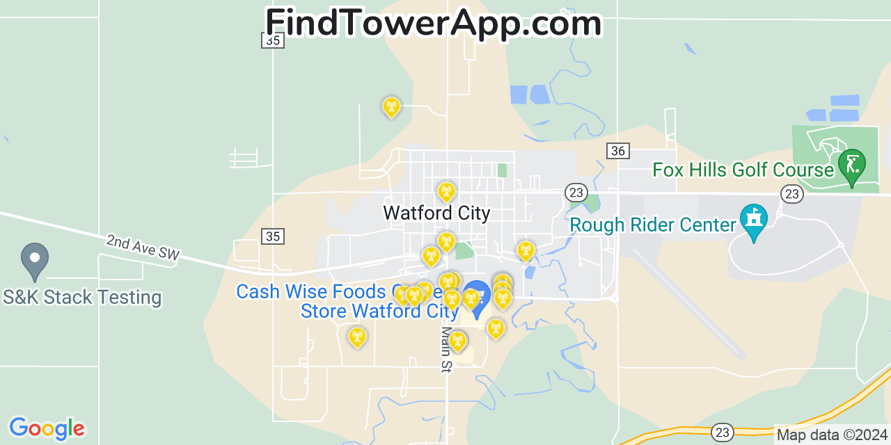 AT&T 4G/5G cell tower coverage map Watford City, North Dakota