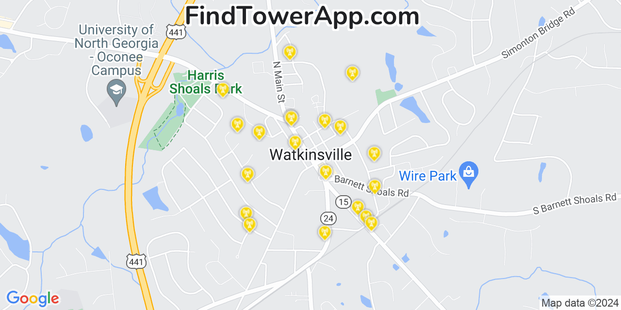 AT&T 4G/5G cell tower coverage map Watkinsville, Georgia