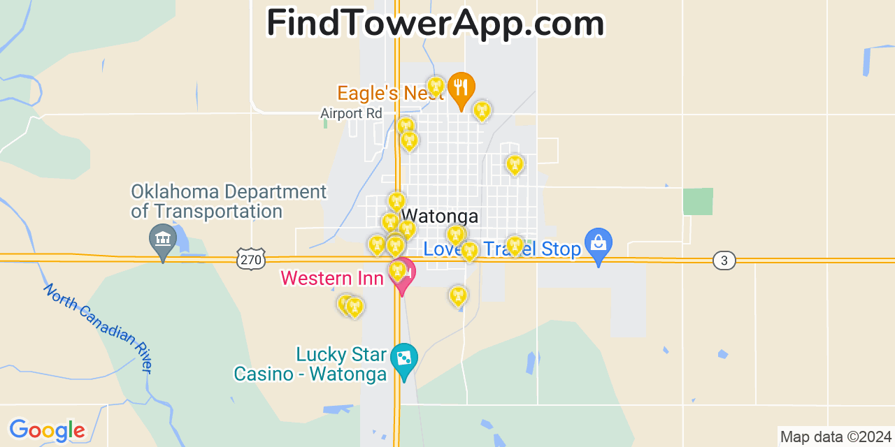 AT&T 4G/5G cell tower coverage map Watonga, Oklahoma
