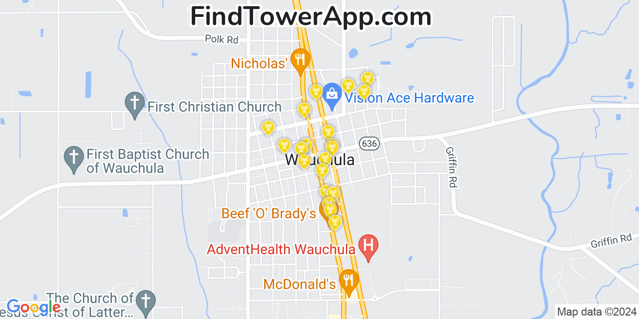 AT&T 4G/5G cell tower coverage map Wauchula, Florida