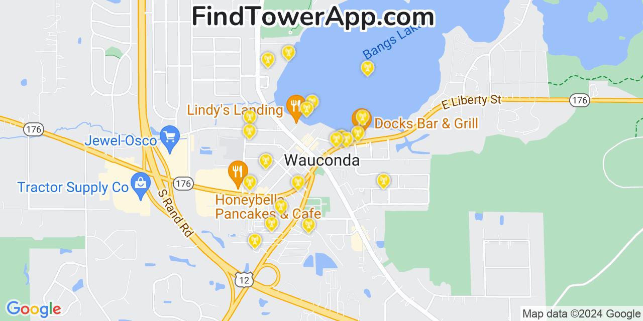 AT&T 4G/5G cell tower coverage map Wauconda, Illinois