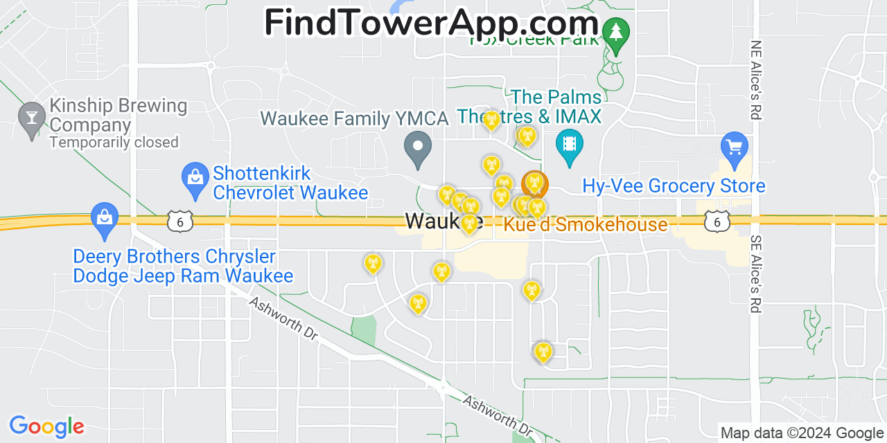 Verizon 4G/5G cell tower coverage map Waukee, Iowa