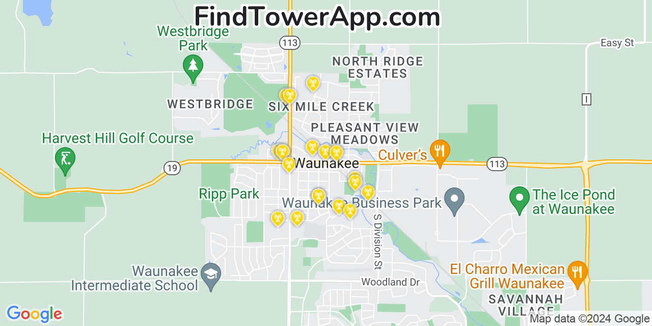 AT&T 4G/5G cell tower coverage map Waunakee, Wisconsin