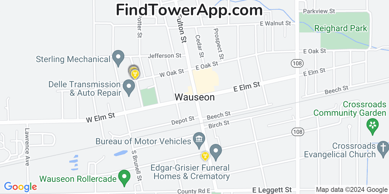 AT&T 4G/5G cell tower coverage map Wauseon, Ohio