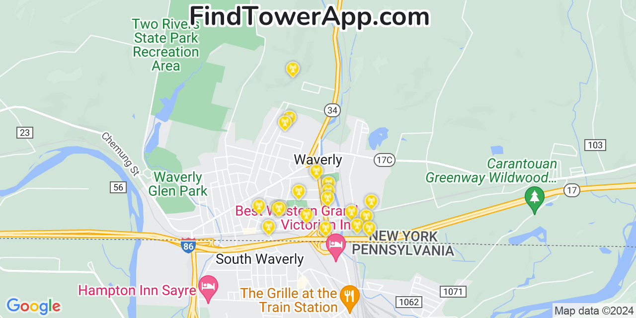 AT&T 4G/5G cell tower coverage map Waverly, New York