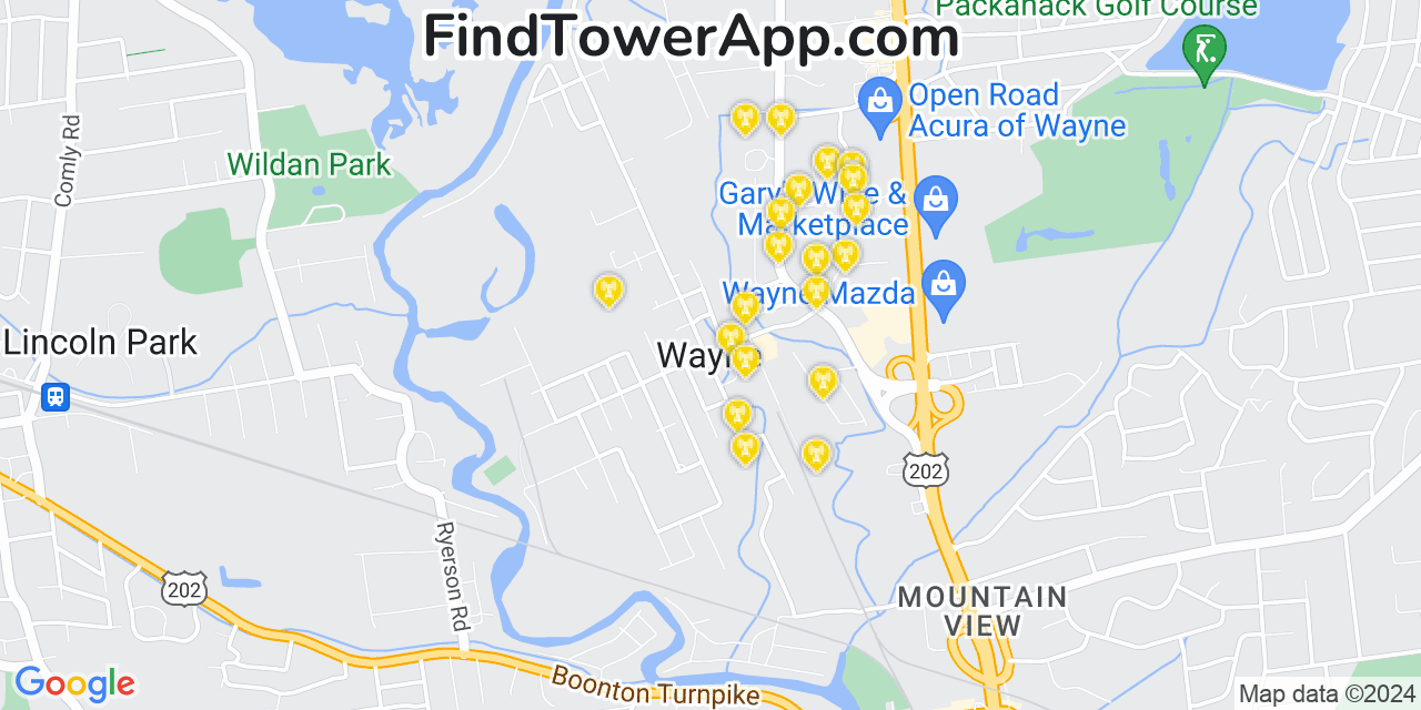 AT&T 4G/5G cell tower coverage map Wayne, New Jersey