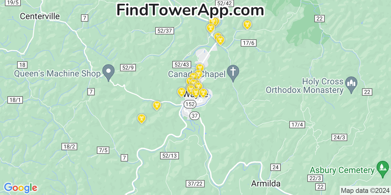 AT&T 4G/5G cell tower coverage map Wayne, West Virginia
